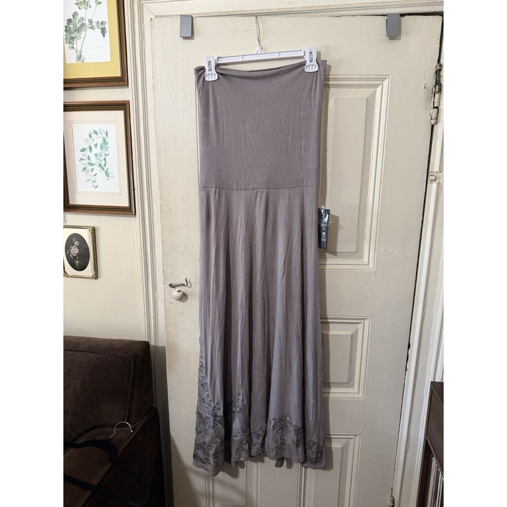 INC NWT Convertible Maxi Skirt Strapless Dress M Taupe Embroidered Floral